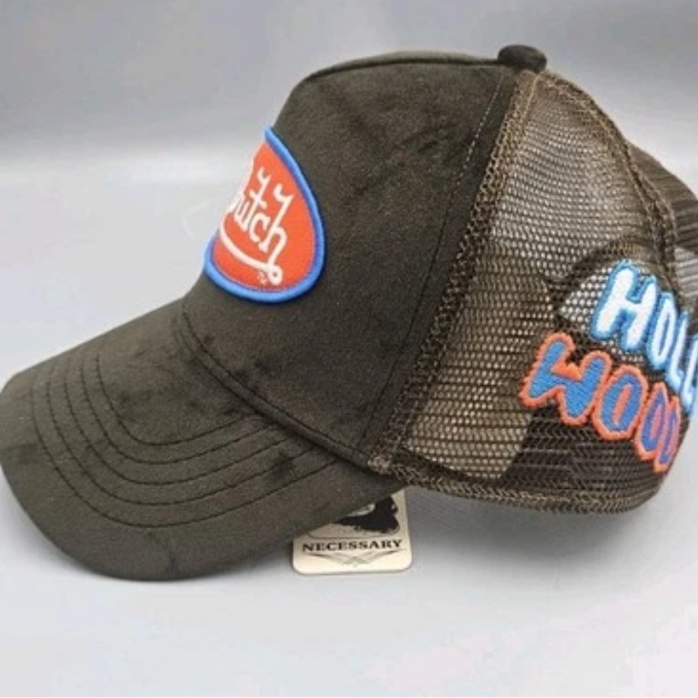Von Dutch Brown Velvet Trucker Hat with Hollywood Patch